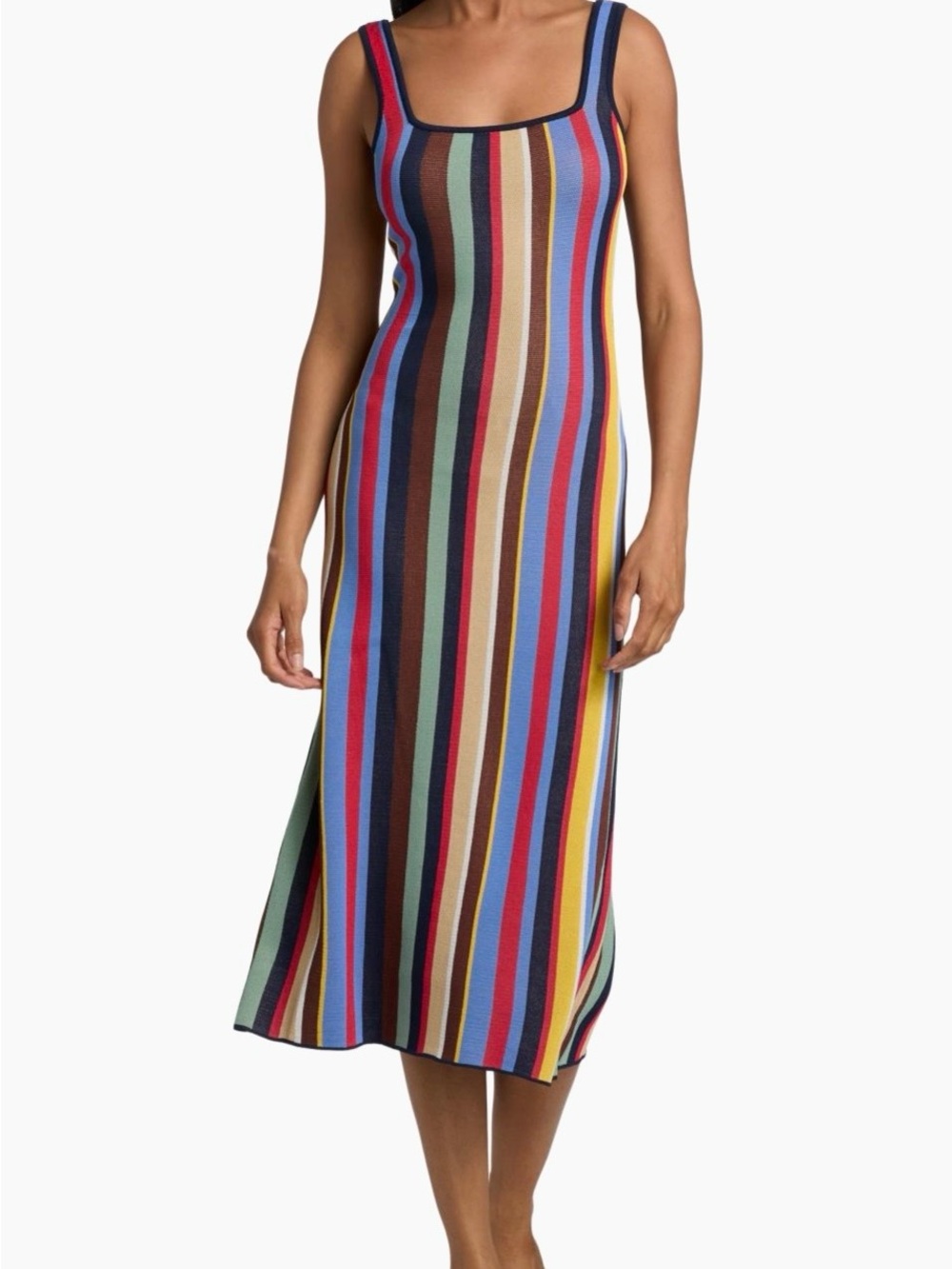 STAUD KATIE DRESS In Market stripe Midi length Size Large NWT